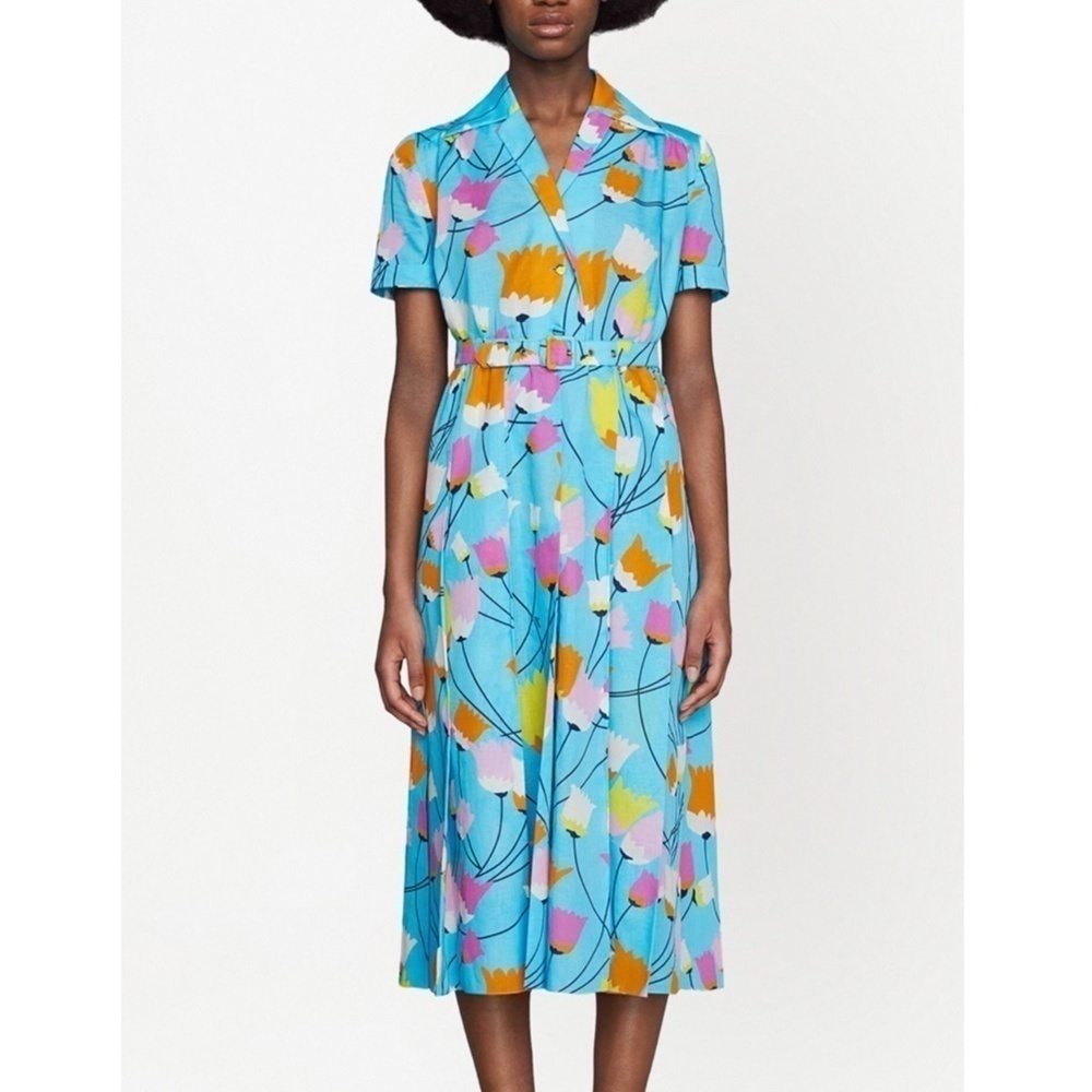 Gucci Tulip Print Pleated Midi Dress